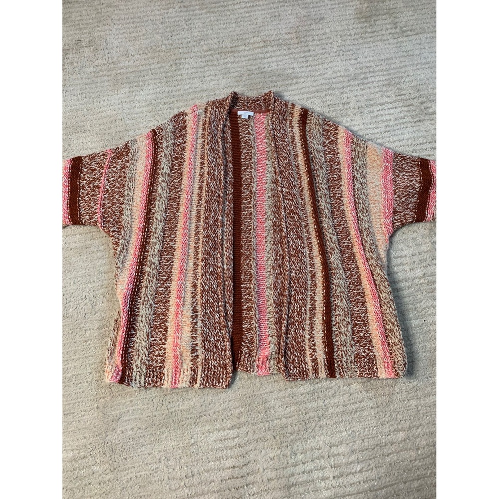 J.Jill XL Petite Open Front Striped Knit Cardigan‎ Sweater Brown Pink
